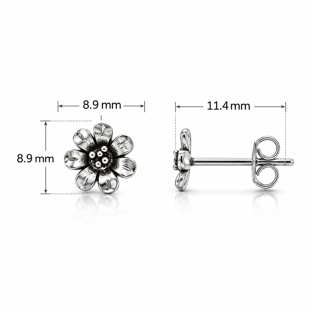 925 Sterling Silver Floral Oxidized Stud Earrings for Women