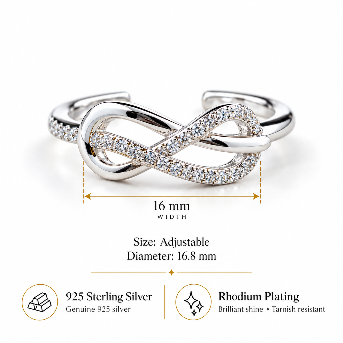 925 Sterling Silver Adjustable Infinity Toe Ring for Women