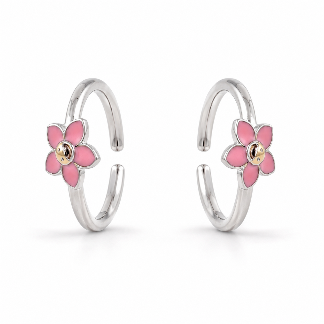 925 Sterling Silver Pink Enamel Flower Adjustable Toe Rings for Women