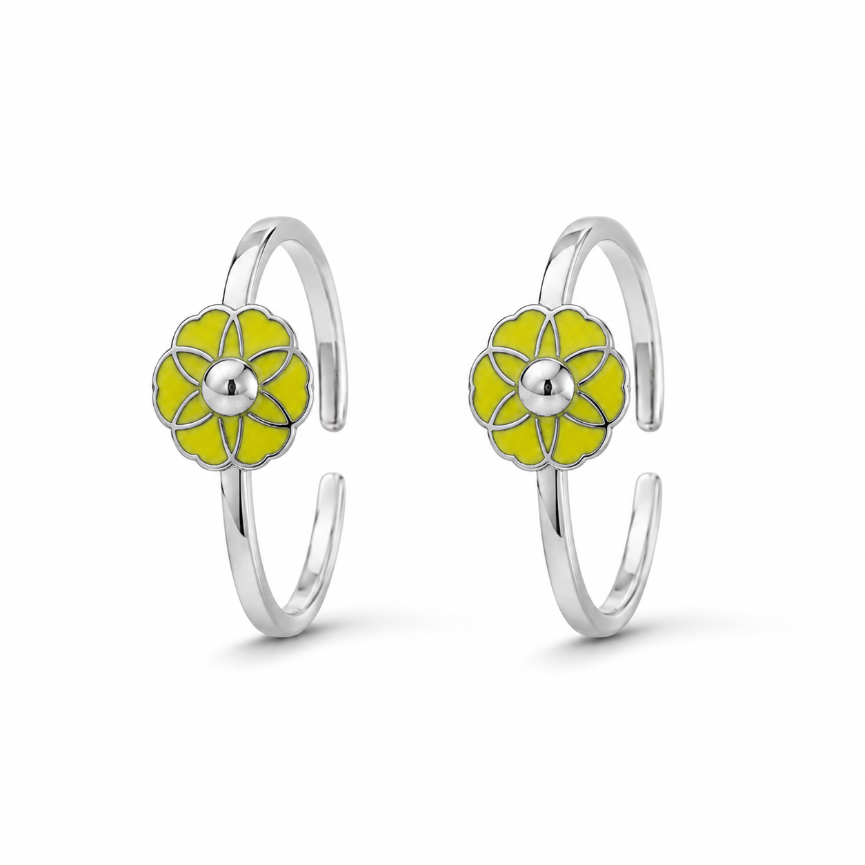 925 Sterling Silver Yellow Enamel Floral Adjustable Toe Rings for Women | Summer Foot Jewelry