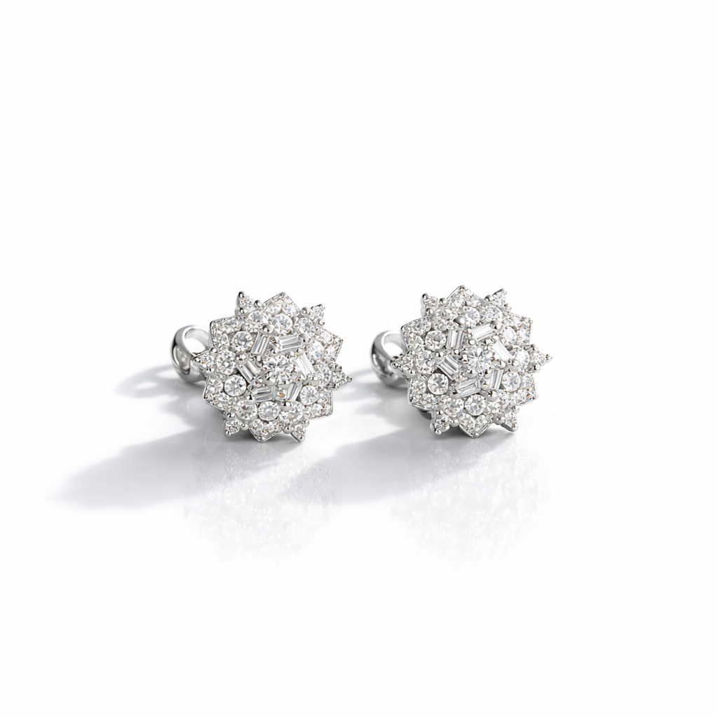 Elegant Silver Floral Cluster Stud Earrings with Cubic Zirconia | Luxury Design - Arshia Creations