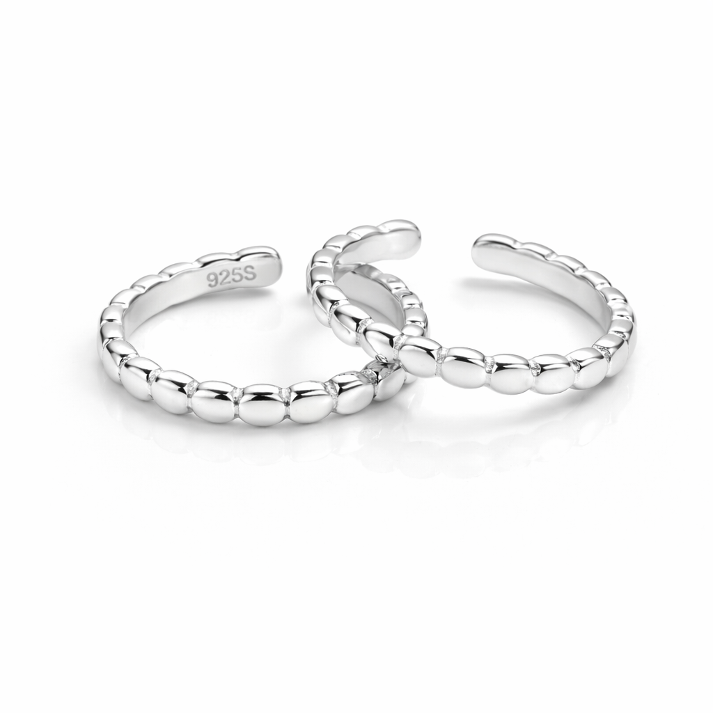 Sterling Silver Textured Toe Rings for Women | Adjustable Minimal Beaded Design - Arshia Creations