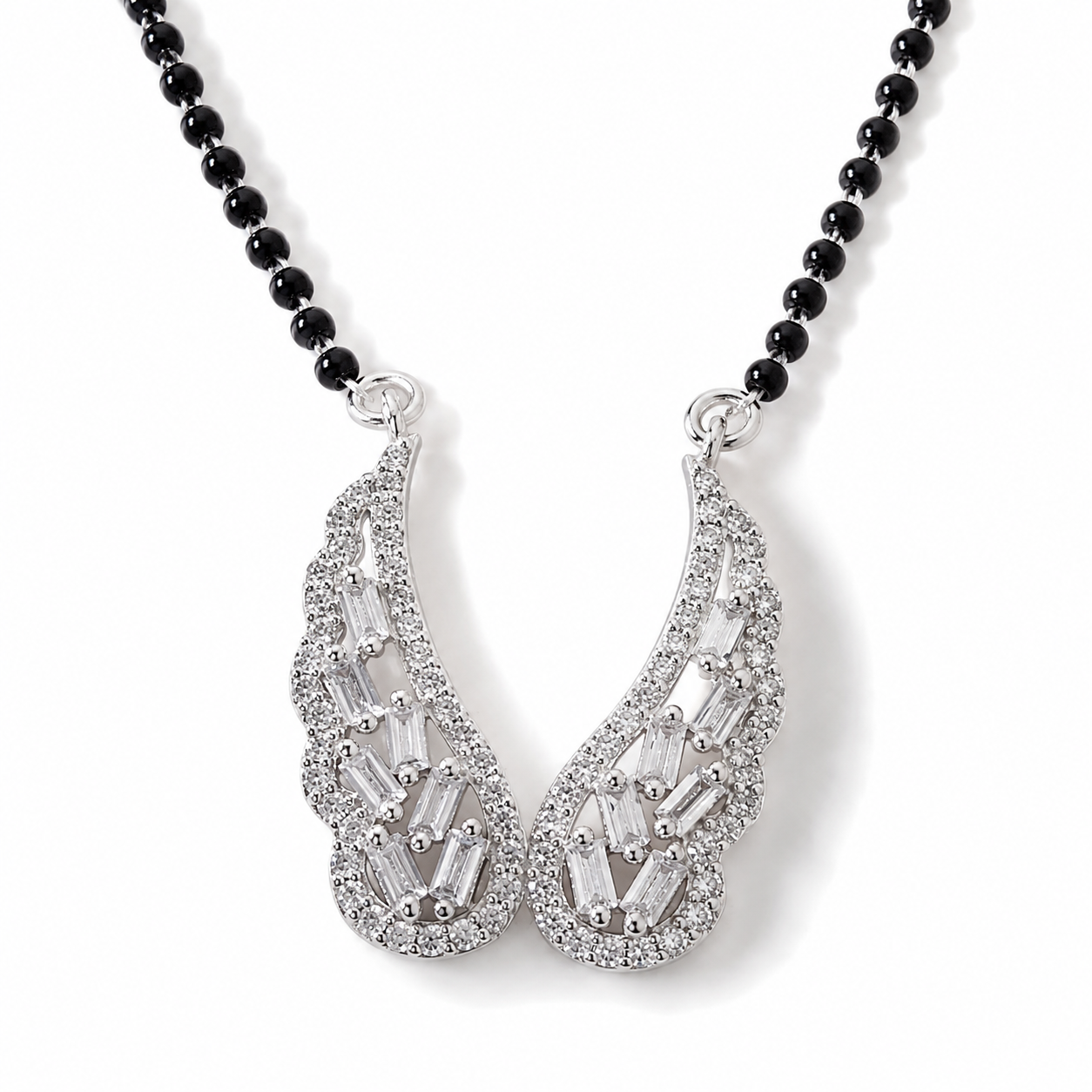 Sterling Silver Angel Wings Mangalsutra Necklace with Cubic Zirconia