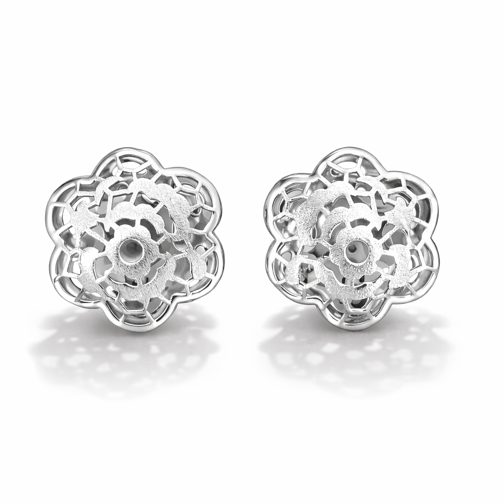 Elegant Laser Cut Sterling Silver Floral Stud Earrings for Women