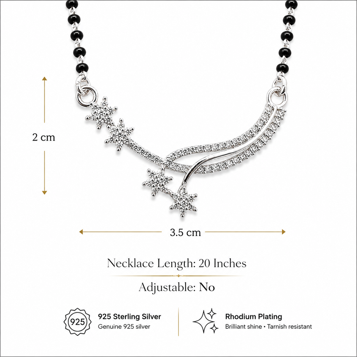 Sterling Silver CZ Star Wave Mangalsutra Necklace for Women