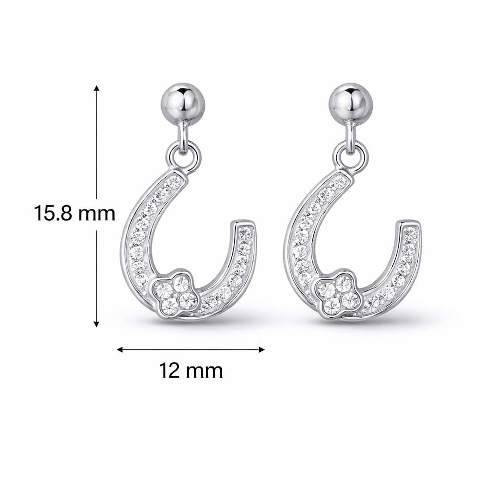925 Sterling Silver Horseshoe Dangle Earrings with Cubic Zirconia