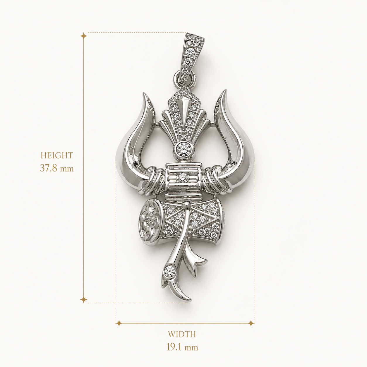 Silver Trishul Damru Pendant with CZ Stones | Premium Mahadev Shiv Pendant for Men & Women