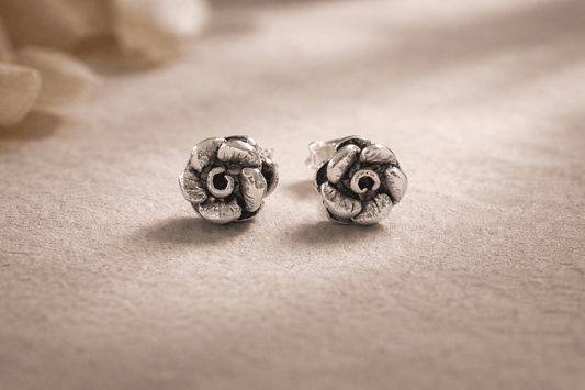 Oxidized Sterling Silver Floral Stud Earrings for Women