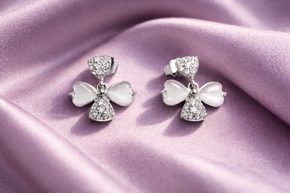 Elegant Silver Floral Drop Earrings with CZ Stones