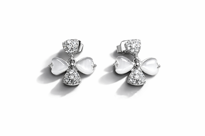 Elegant Silver Floral Drop Earrings with CZ Stones