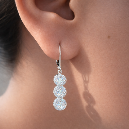 925 Sterling Silver Elegant Triple Halo Drop Earrings for Women