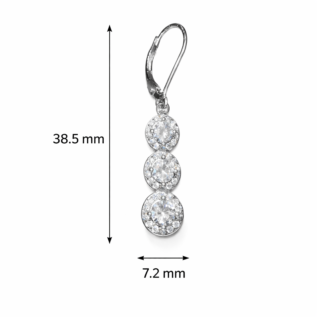 925 Sterling Silver Elegant Triple Halo Drop Earrings for Women