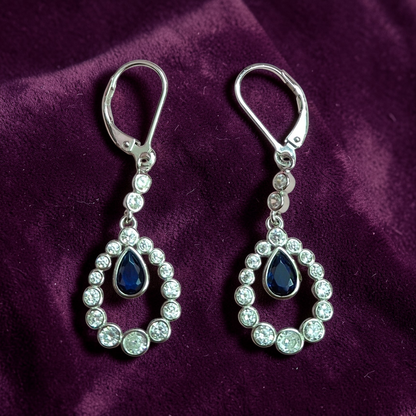 925 Sterling Silver Blue Pear Drop Halo Dangle Earrings for Women - Arshia Creations