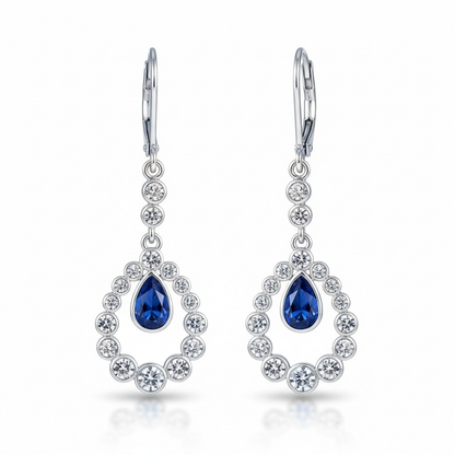 925 Sterling Silver Blue Pear Drop Halo Dangle Earrings for Women - Arshia Creations