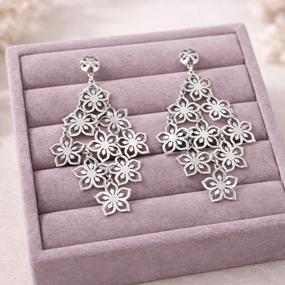 925 Sterling Silver Floral Chandelier – Elegant Flower Statement Drop Dangle Earrings for Women - Arshia Creations