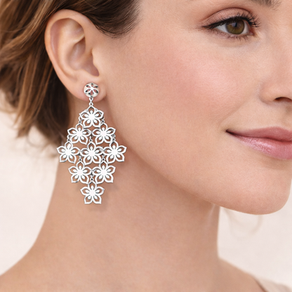 925 Sterling Silver Floral Chandelier – Elegant Flower Statement Drop Dangle Earrings for Women - Arshia Creations