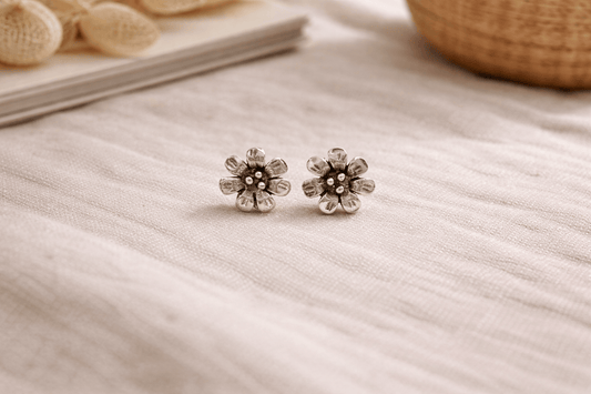 925 Sterling Silver Floral Oxidized Stud Earrings for Women - Arshia Creations
