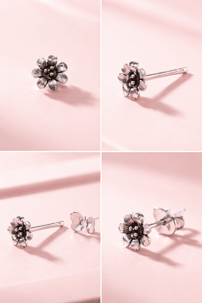 925 Sterling Silver Floral Oxidized Stud Earrings for Women - Arshia Creations