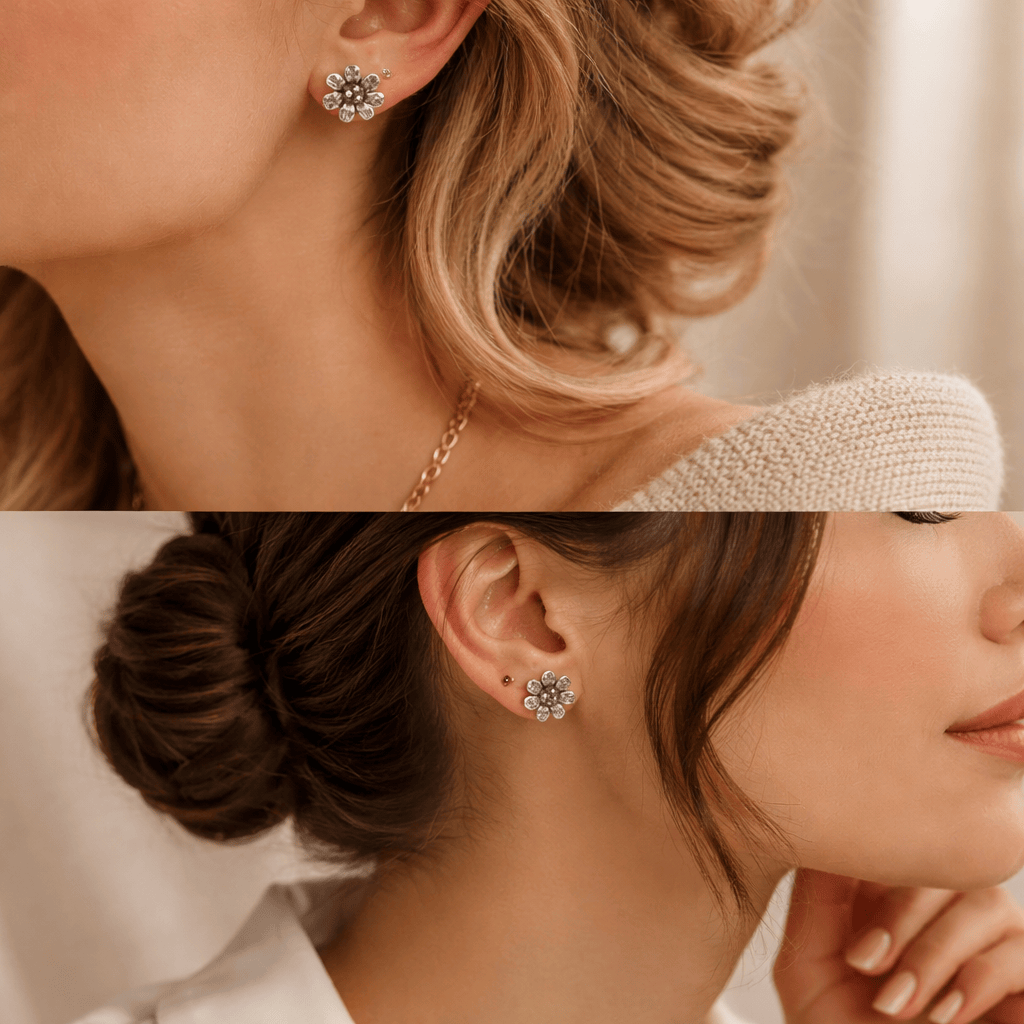 925 Sterling Silver Floral Oxidized Stud Earrings for Women - Arshia Creations
