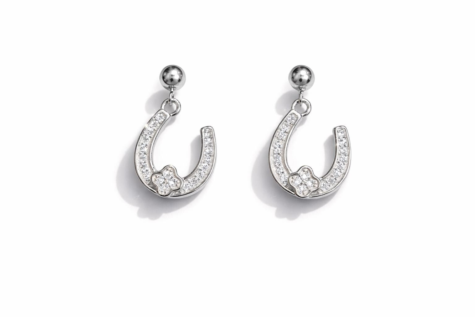 925 Sterling Silver Horseshoe Dangle Earrings with Cubic Zirconia - Arshia Creations