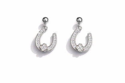 925 Sterling Silver Horseshoe Dangle Earrings with Cubic Zirconia - Arshia Creations