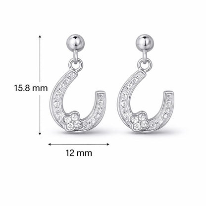 925 Sterling Silver Horseshoe Dangle Earrings with Cubic Zirconia - Arshia Creations