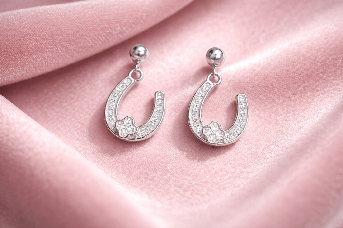 925 Sterling Silver Horseshoe Dangle Earrings with Cubic Zirconia - Arshia Creations
