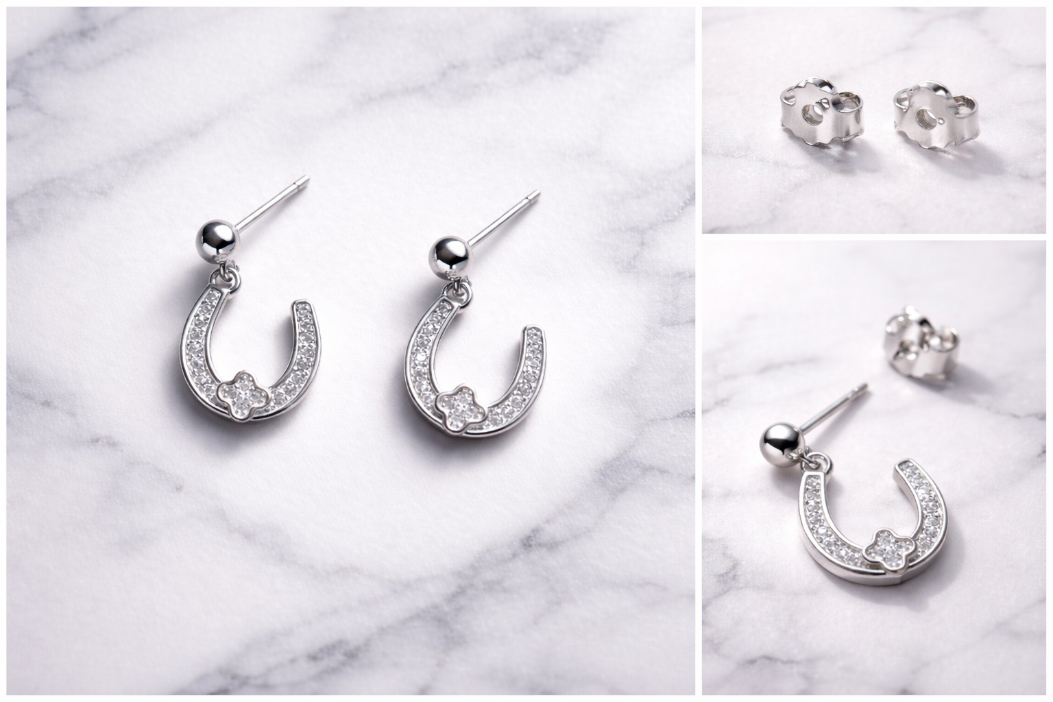 925 Sterling Silver Horseshoe Dangle Earrings with Cubic Zirconia - Arshia Creations