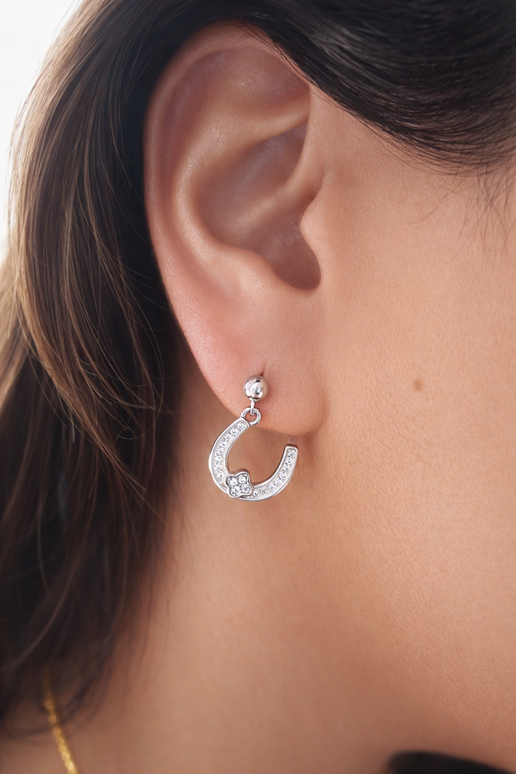 925 Sterling Silver Horseshoe Dangle Earrings with Cubic Zirconia - Arshia Creations