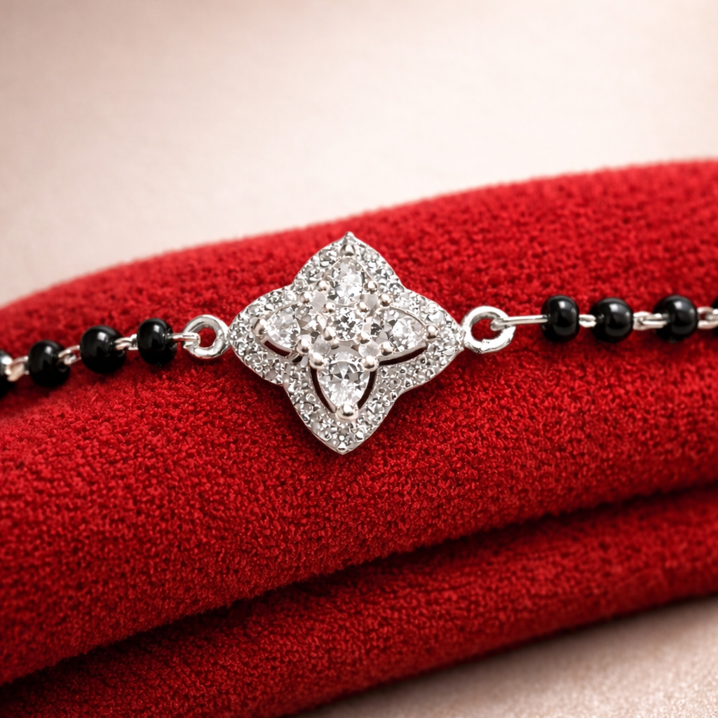 925 Sterling Silver Mangalsutra Bracelet with Sparkling Floral CZ - Arshia Creations