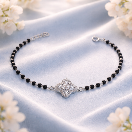 925 Sterling Silver Mangalsutra Bracelet with Sparkling Floral CZ - Arshia Creations