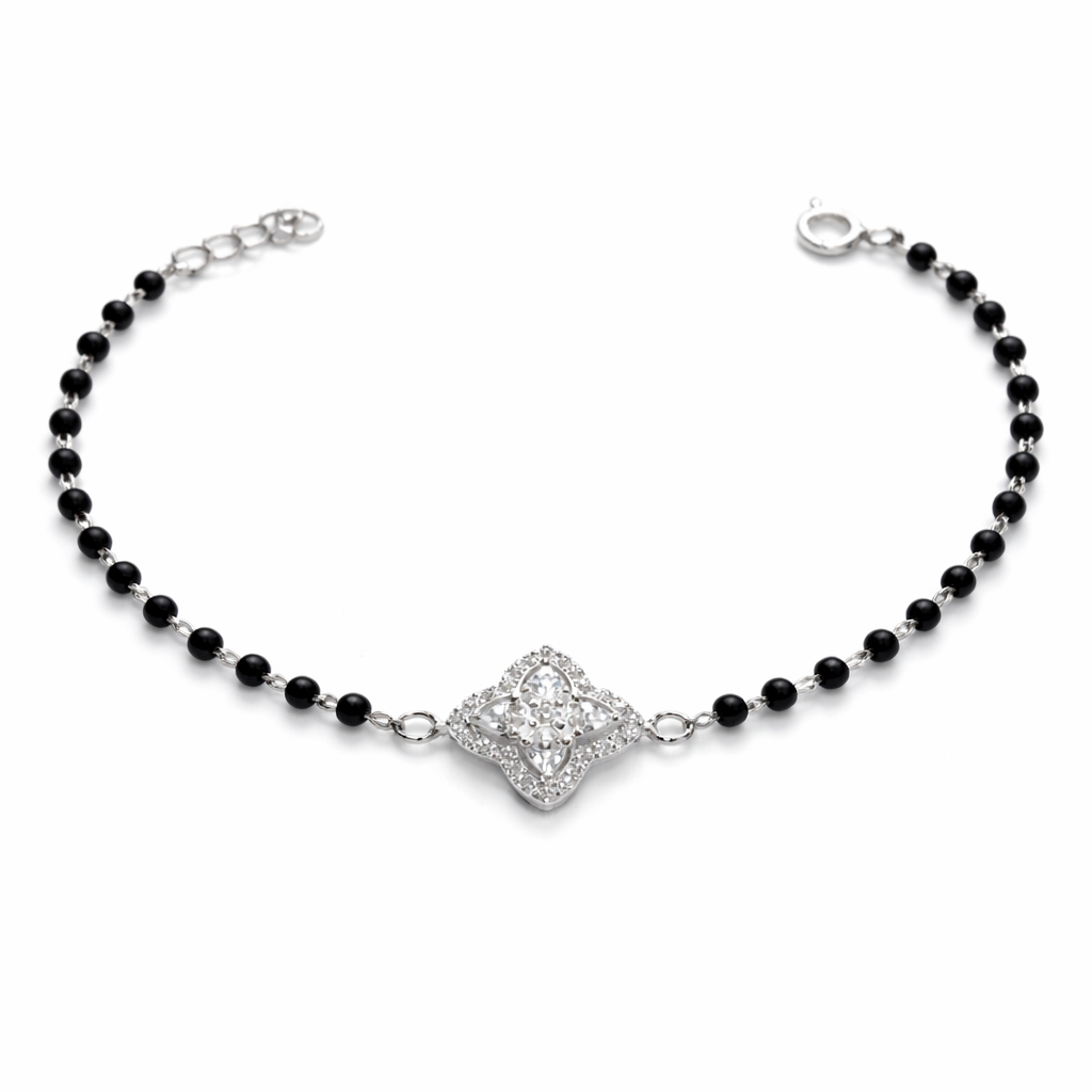 925 Sterling Silver Mangalsutra Bracelet with Sparkling Floral CZ - Arshia Creations