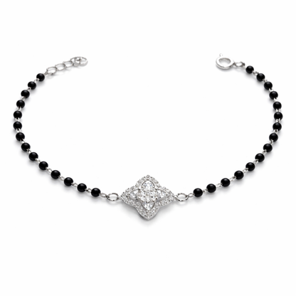 925 Sterling Silver Mangalsutra Bracelet with Sparkling Floral CZ - Arshia Creations