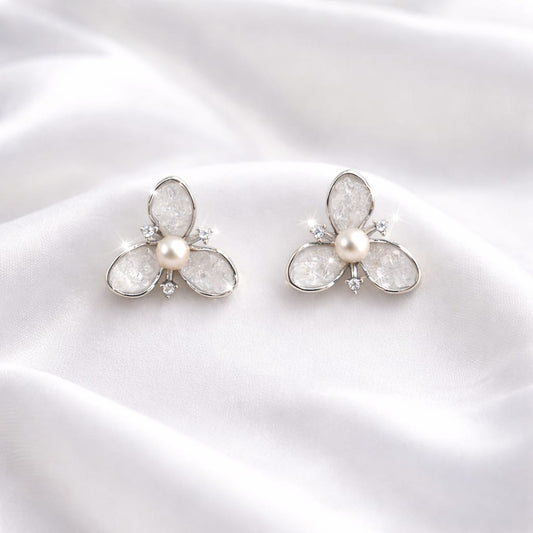 925 Sterling Silver Pearl Floral Stud Earrings for Women