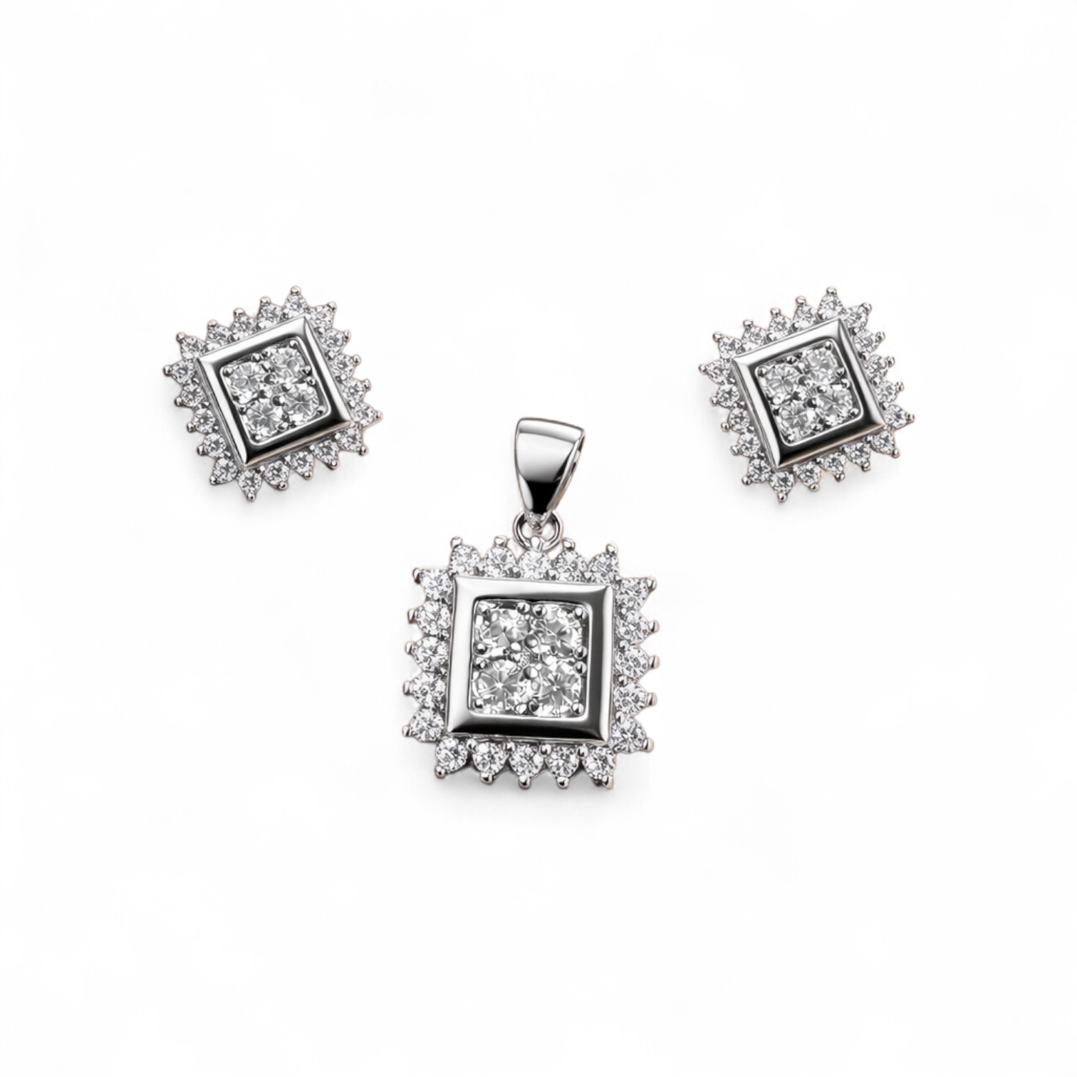 925 Sterling Silver Square Halo Pendant Set with CZ Stones - Arshia Creations