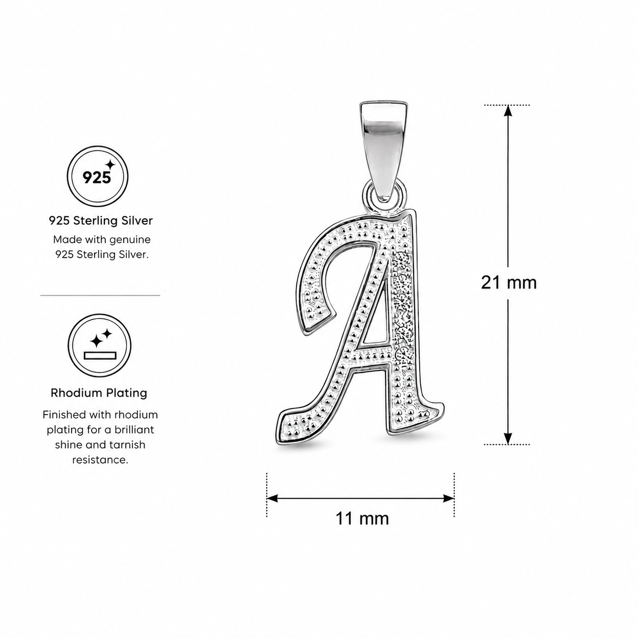 925 Sterling Silver Alphabet A Pendant | Personalized Initial Gift for Women