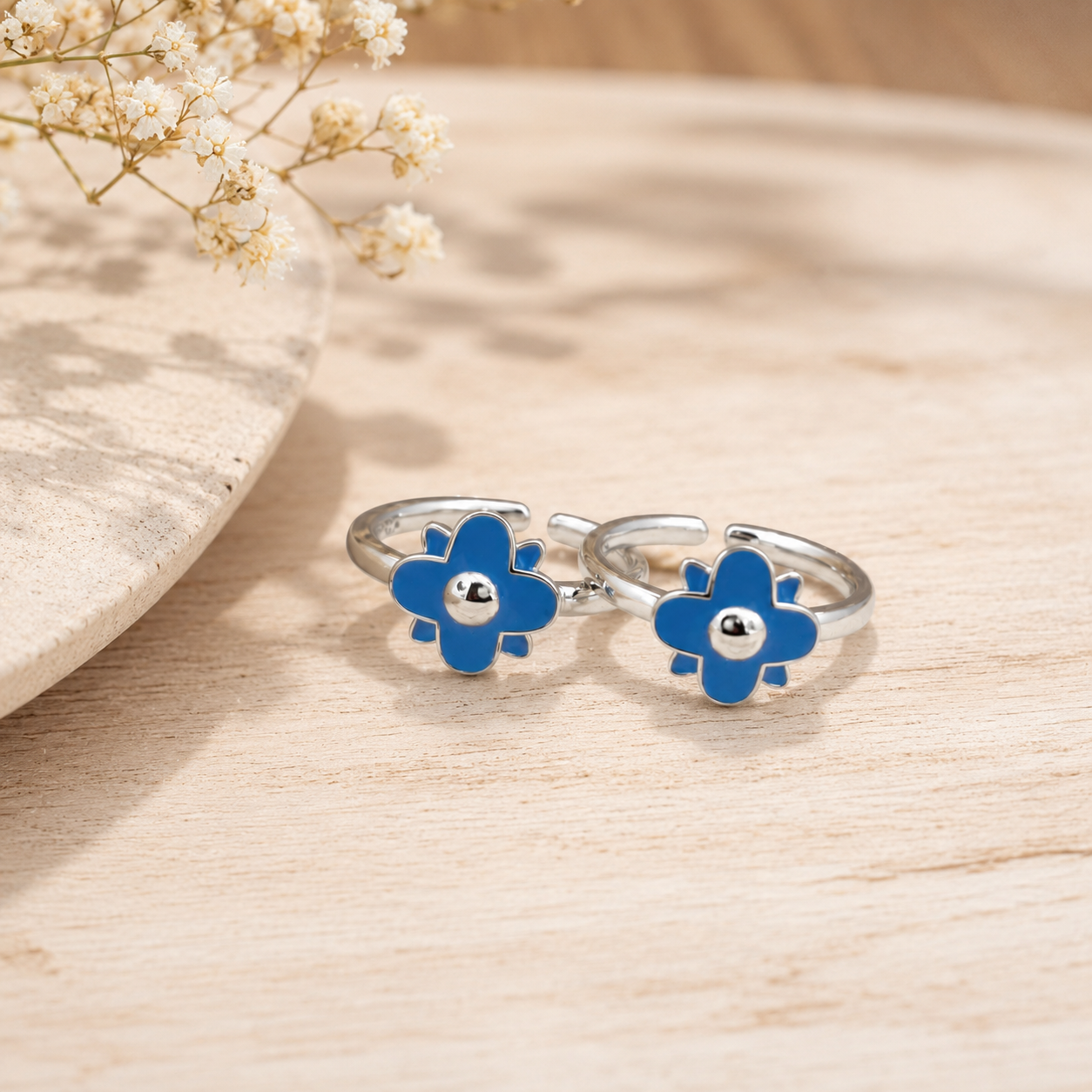 925 Sterling Silver Blue Floral Adjustable Toe Ring for Women | Minimalist Summer Foot Jewelry