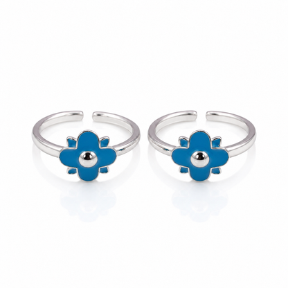 925 Sterling Silver Blue Floral Adjustable Toe Ring for Women | Minimalist Summer Foot Jewelry