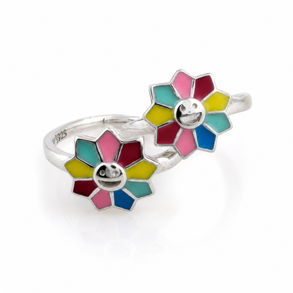 925 Sterling Silver Colorful Smiley Flower Enamel Adjustable Toe Rings for Women