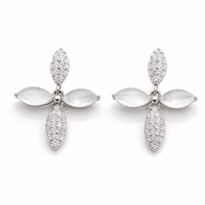 925 Sterling Silver Moonstone Floral Drop Earrings for Women | CZ Studded Elegant Designer Earrings