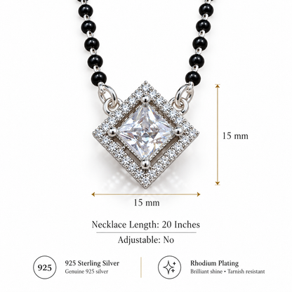 925 Sterling Silver CZ Diamond Cut Mangalsutra Necklace Elegant Black Beaded Pendant