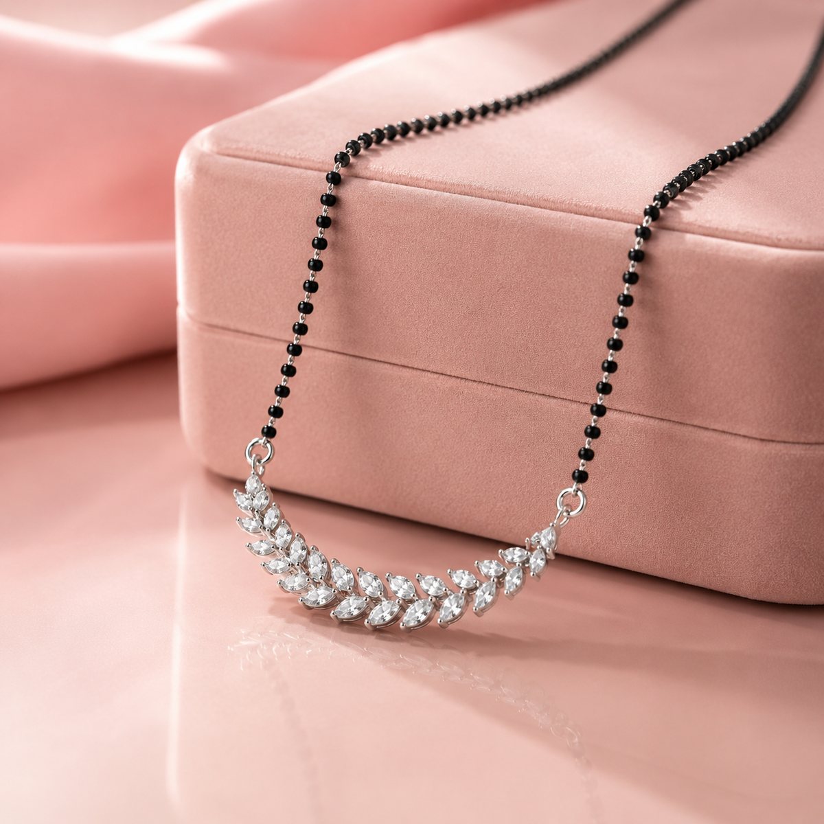 25 Sterling Silver CZ Leaf Mangalsutra Necklace Elegant Indian Bridal Jewellery