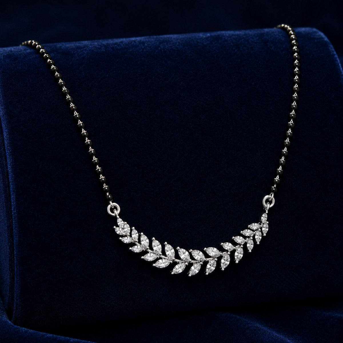 25 Sterling Silver CZ Leaf Mangalsutra Necklace Elegant Indian Bridal Jewellery