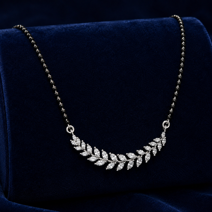 25 Sterling Silver CZ Leaf Mangalsutra Necklace Elegant Indian Bridal Jewellery
