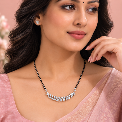 25 Sterling Silver CZ Leaf Mangalsutra Necklace Elegant Indian Bridal Jewellery