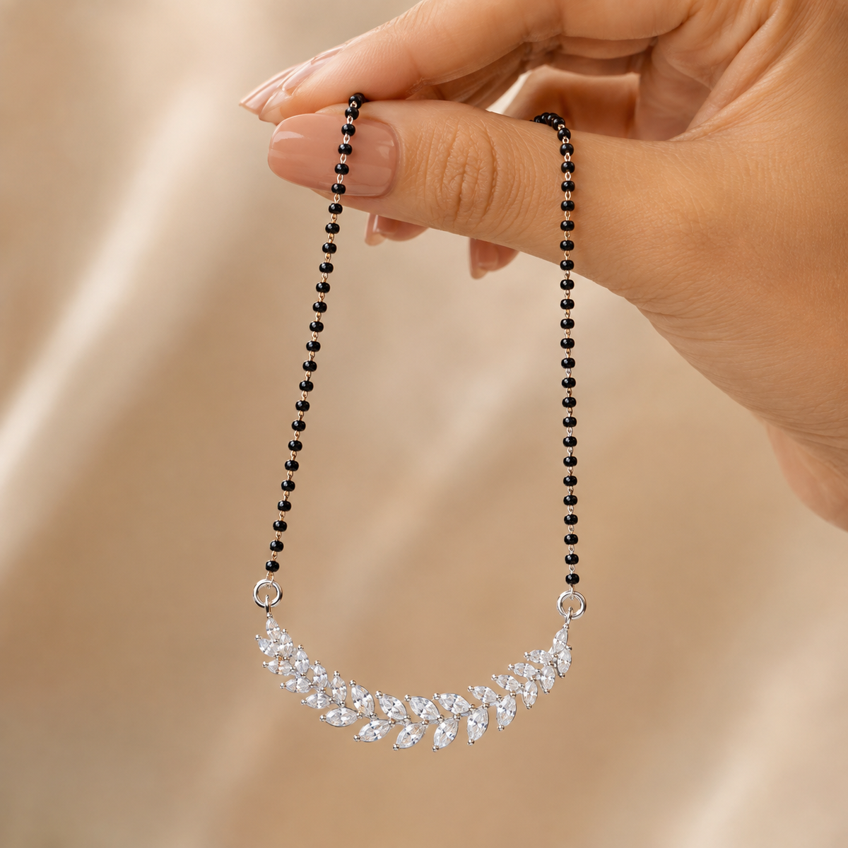 25 Sterling Silver CZ Leaf Mangalsutra Necklace Elegant Indian Bridal Jewellery