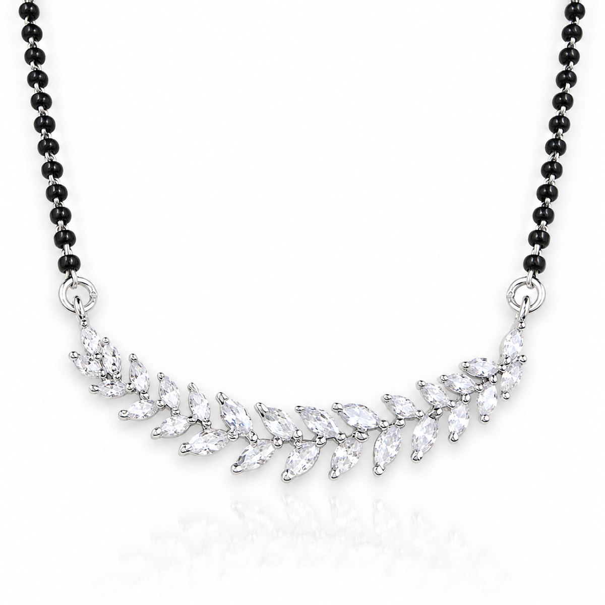 25 Sterling Silver CZ Leaf Mangalsutra Necklace Elegant Indian Bridal Jewellery