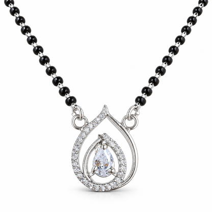 925 Sterling Silver CZ Teardrop Mangalsutra Necklace Elegant Black Bead Pendant