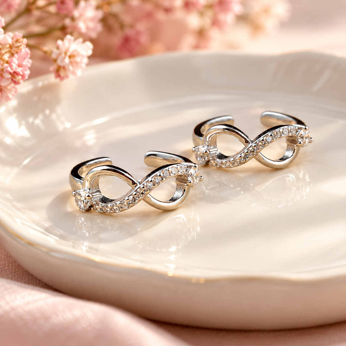 925 Sterling Silver CZ Toe Ring Infinity Cross Adjustable Toe Ring for Women