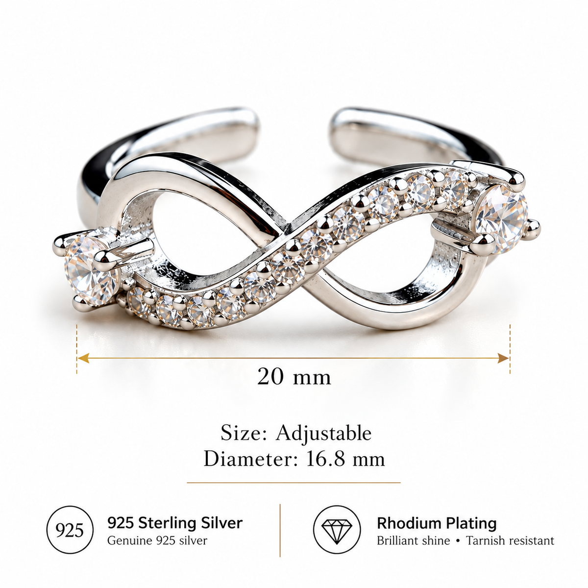 925 Sterling Silver CZ Toe Ring Infinity Cross Adjustable Toe Ring for Women